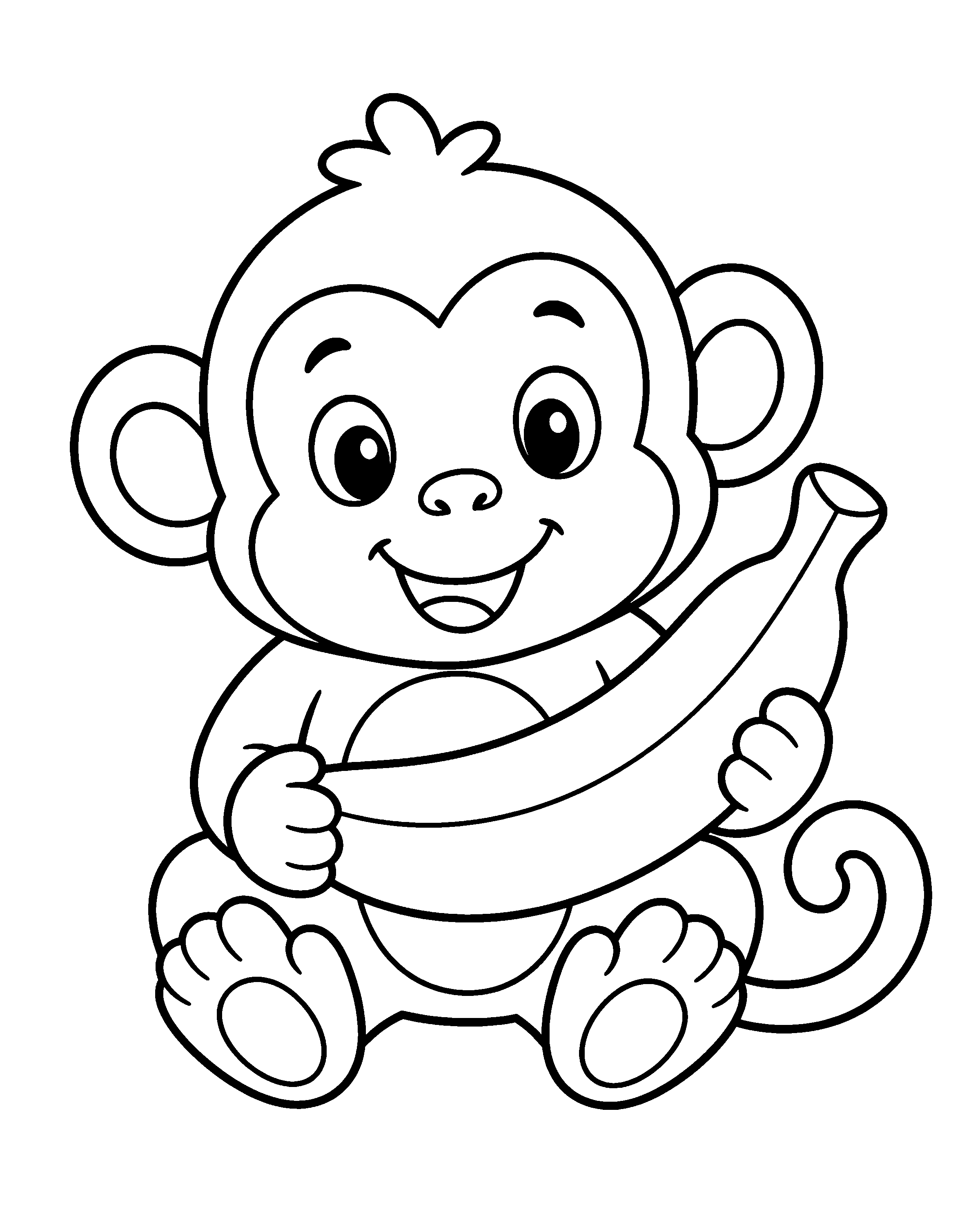 Banana Monkey colouring outline