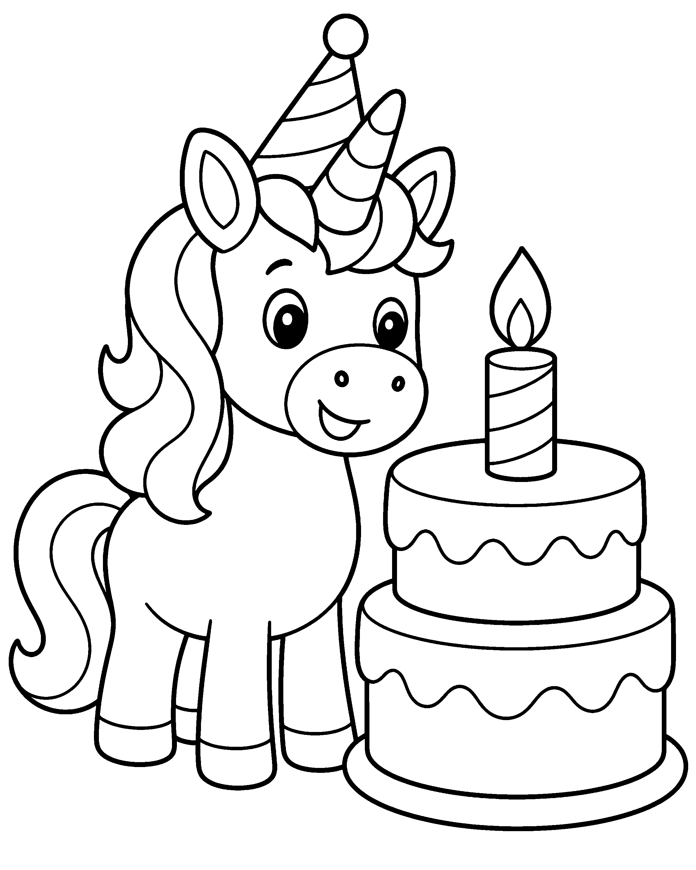 Birthday Unicorn colouring outline