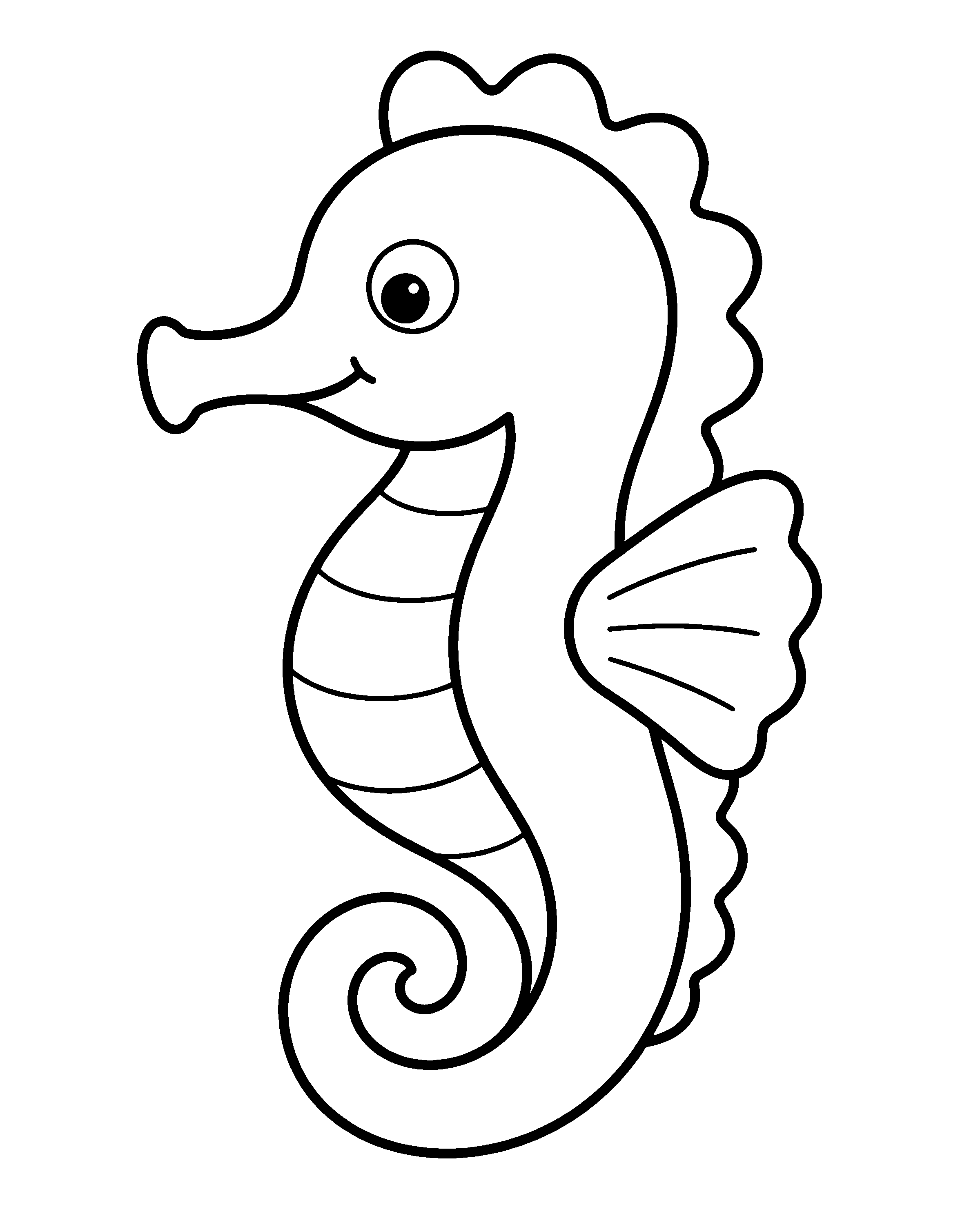 Curly Seahorse colouring outline
