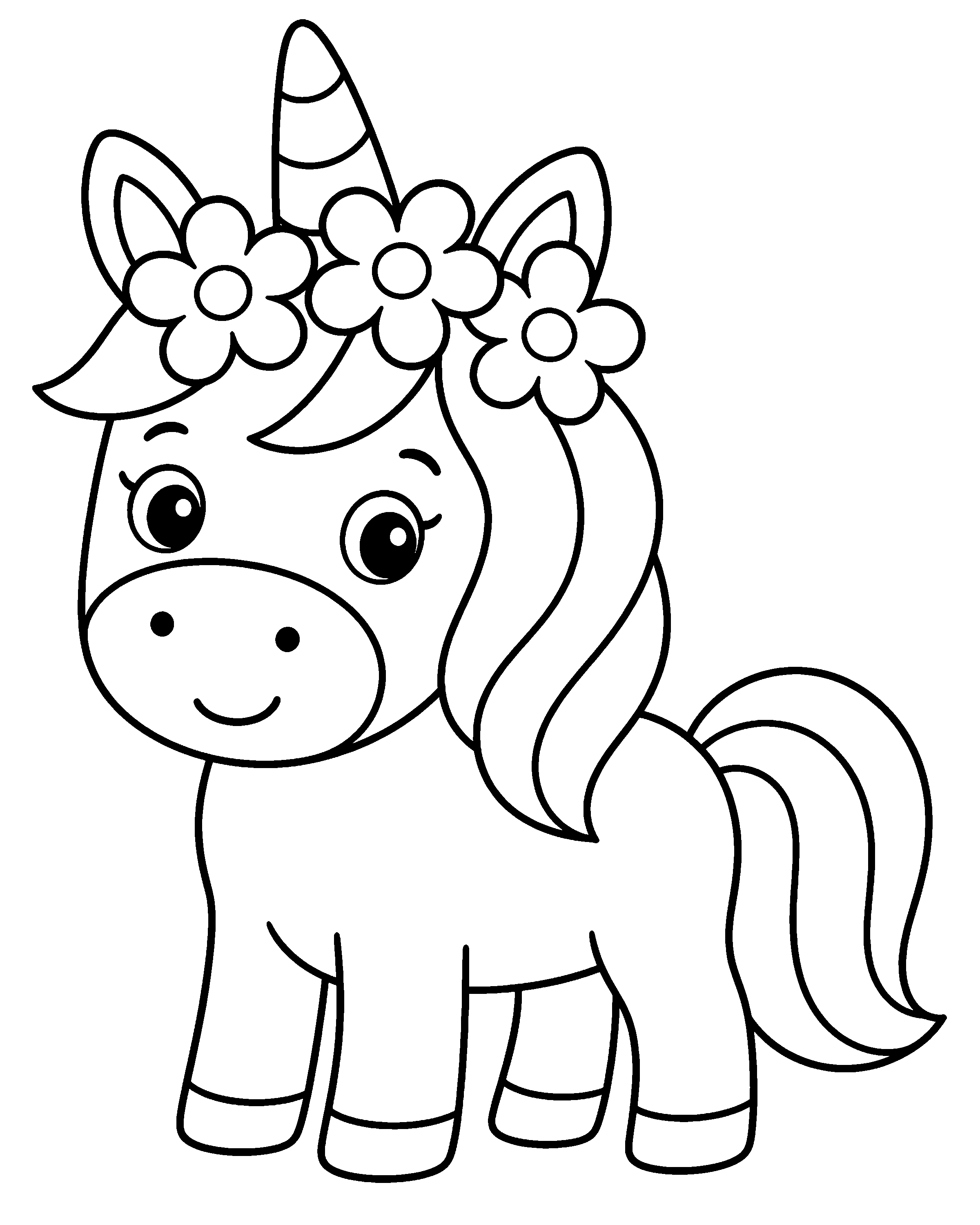 Flower Crown Unicorn colouring outline