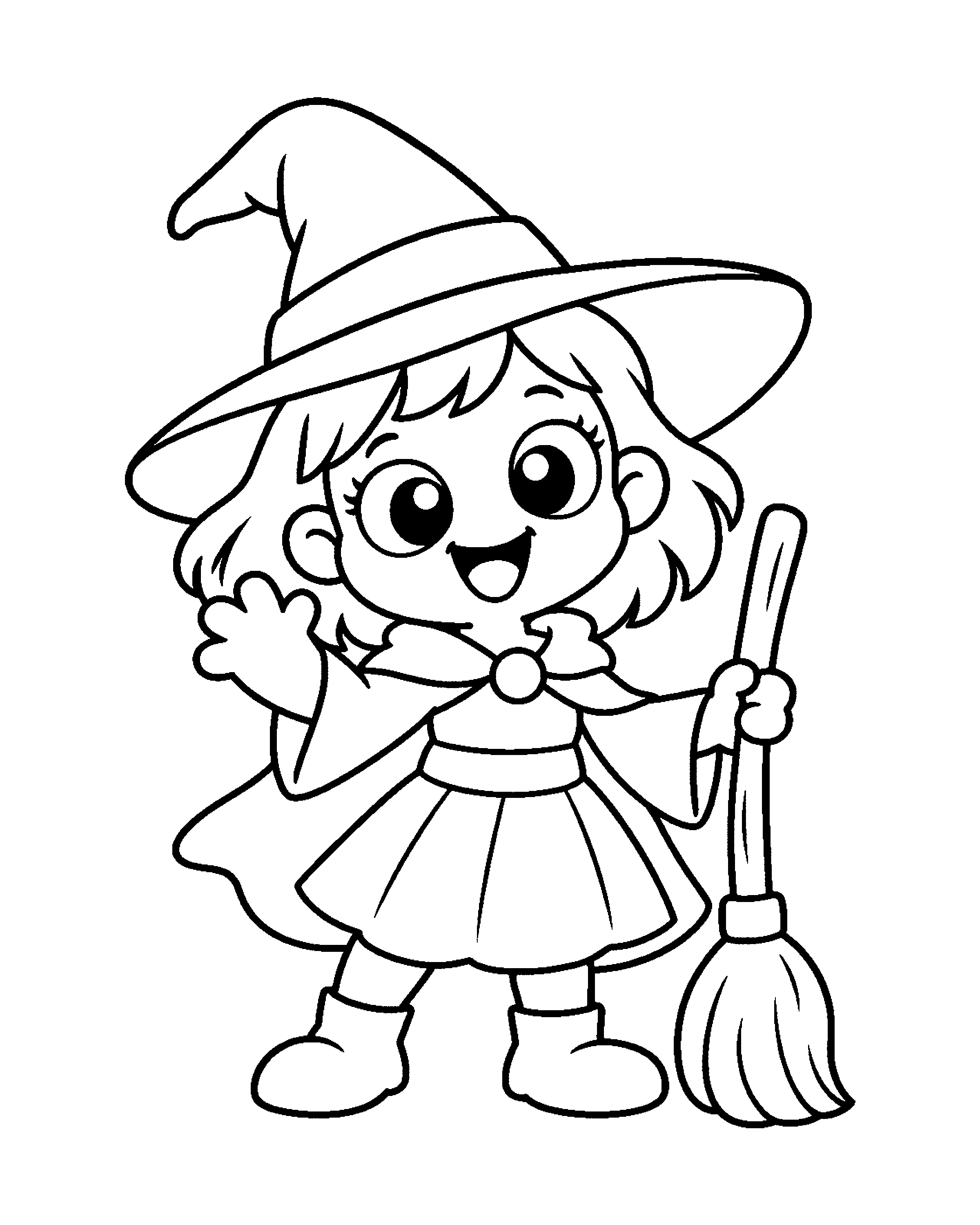 Little Witch colouring outline