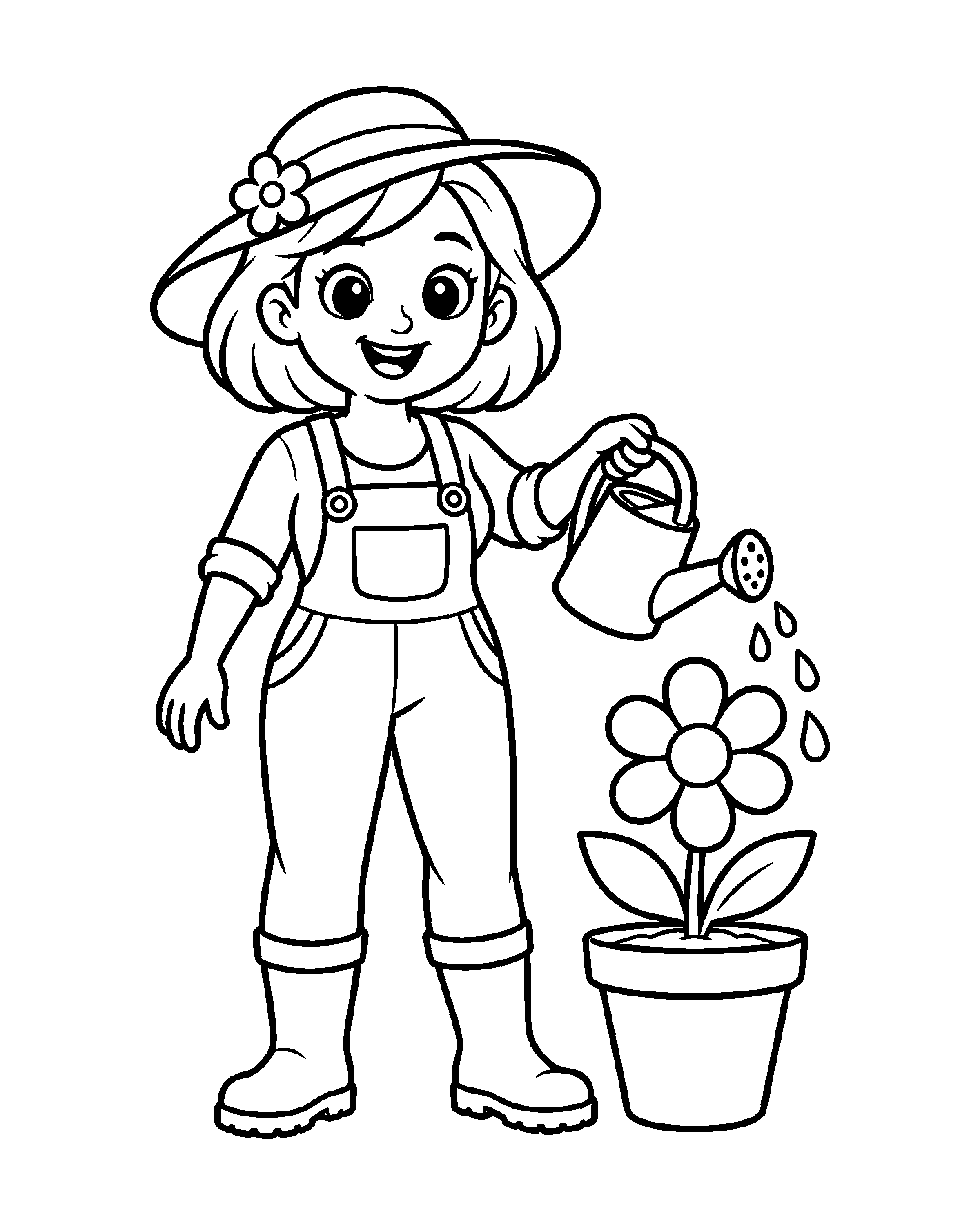Gardener: Watering Flowers colouring outline
