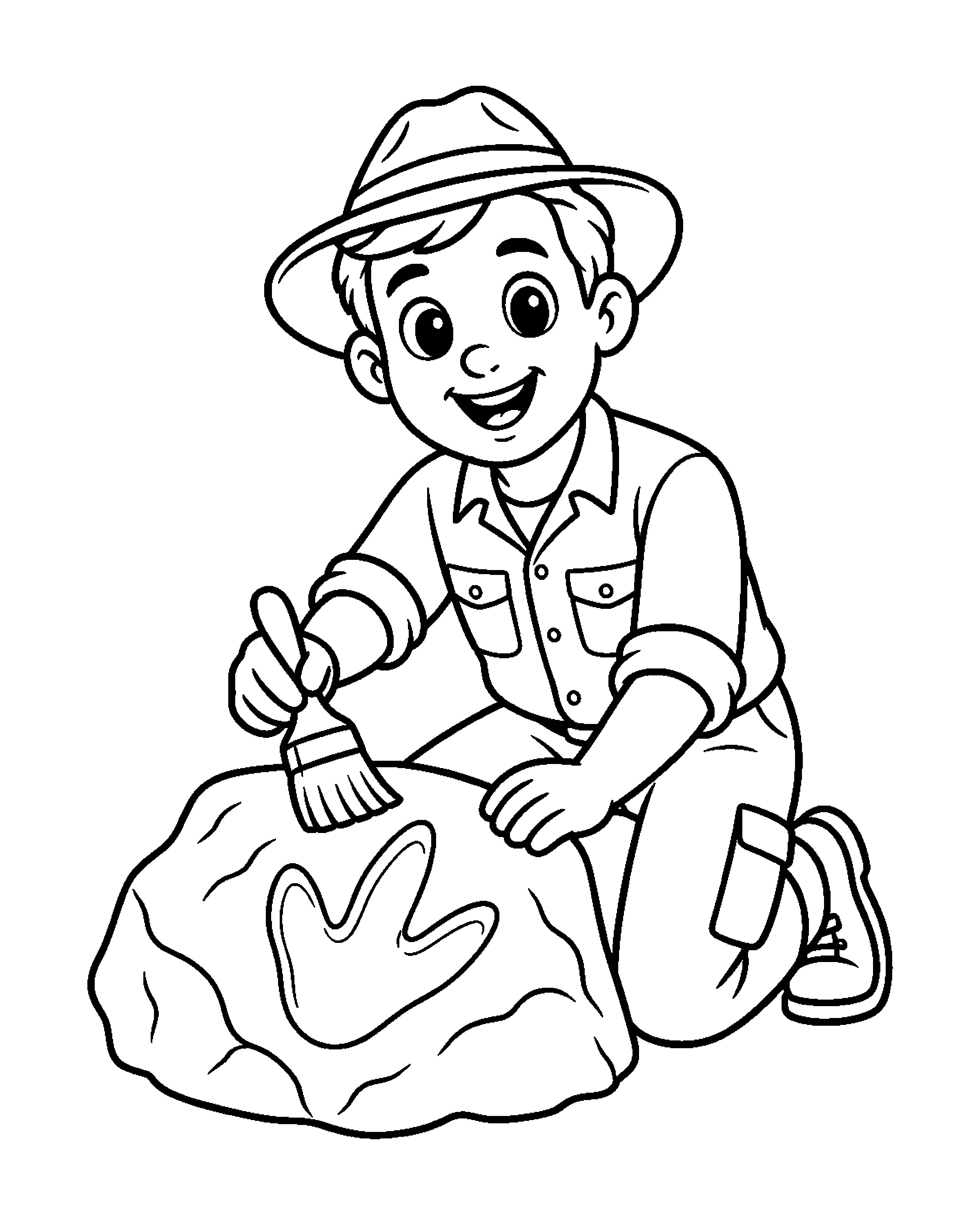 Palaeontologist: Brushing a Discovery colouring outline