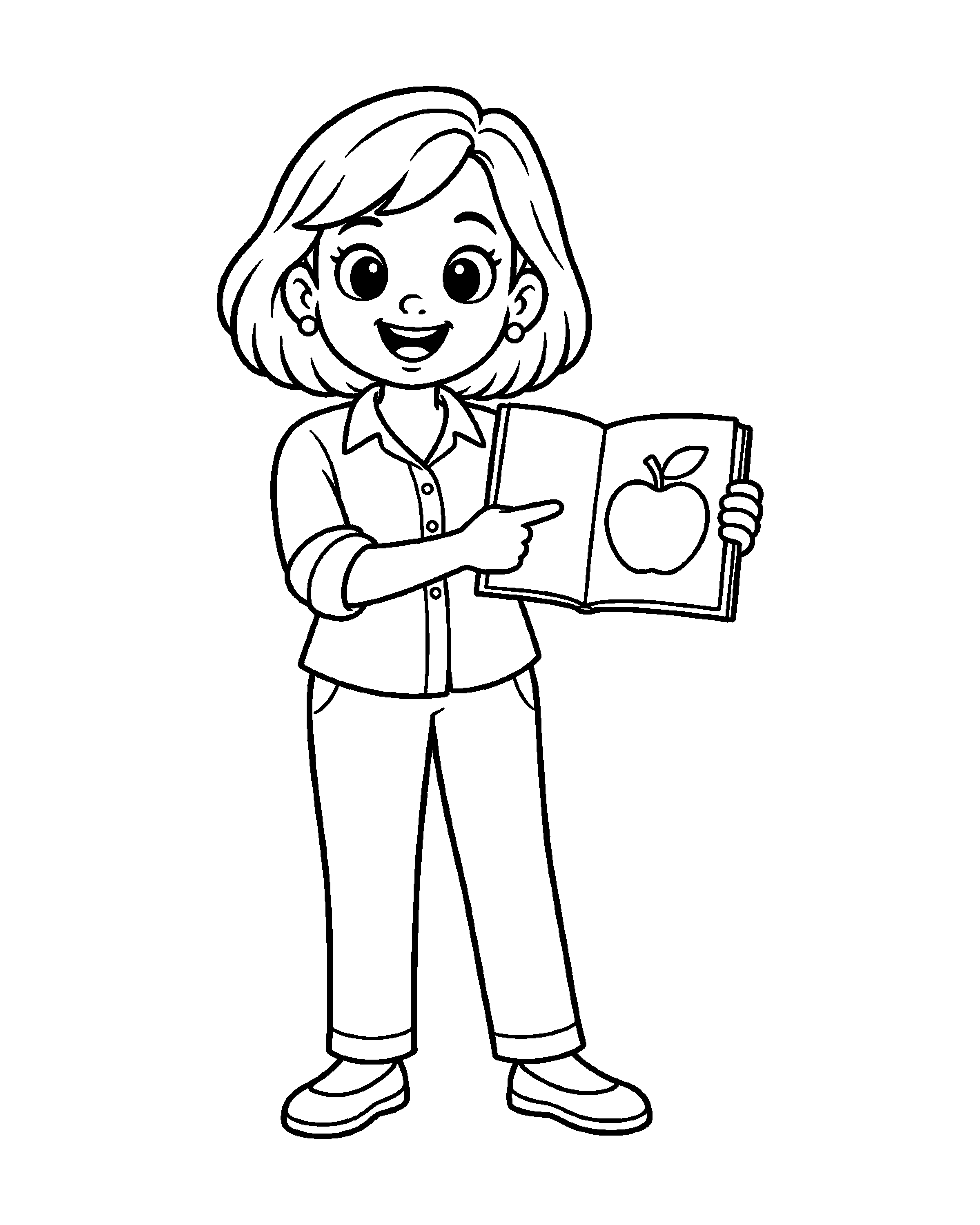 Teacher: Sharing a Story colouring outline
