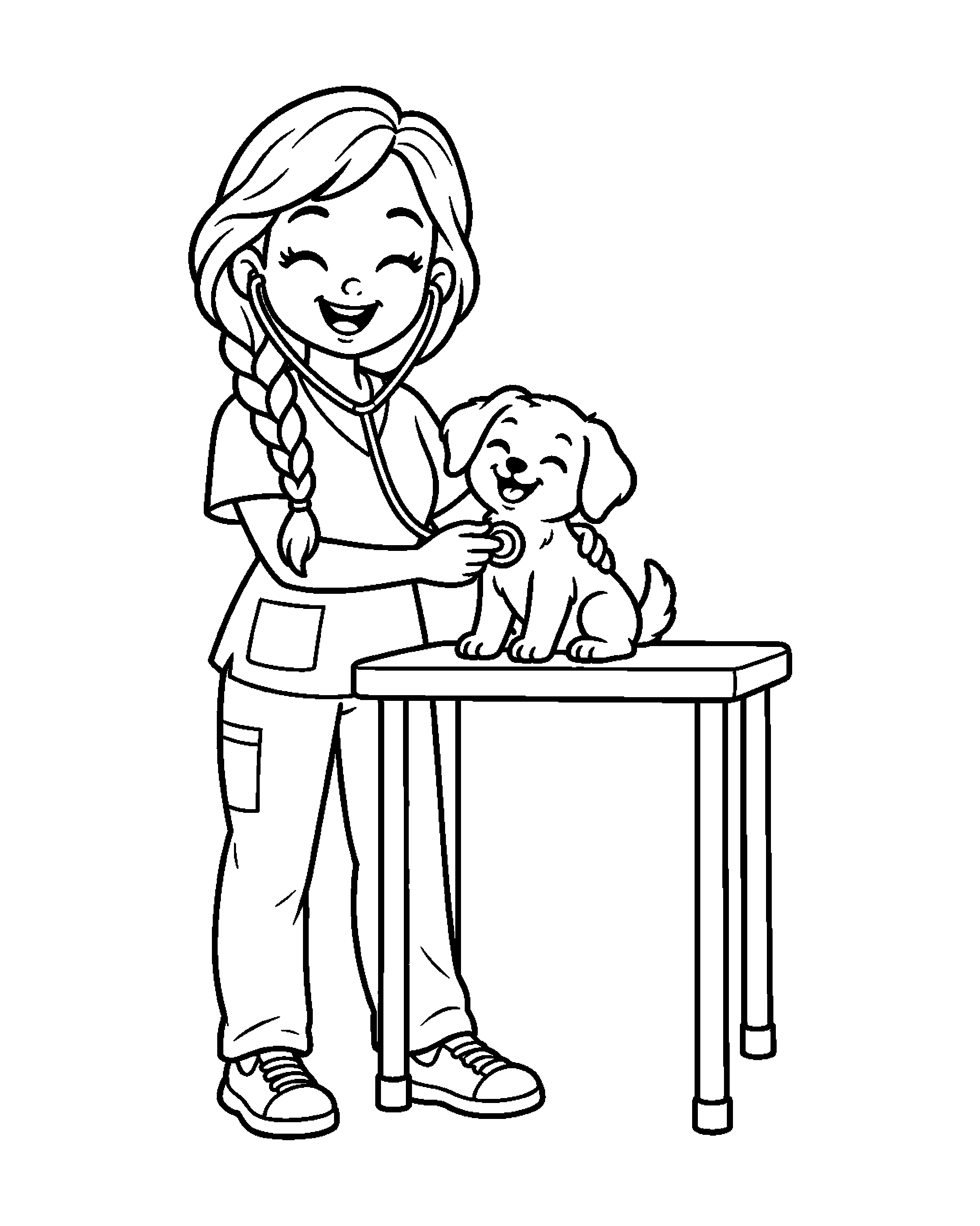Vet: Helping a Puppy colouring outline