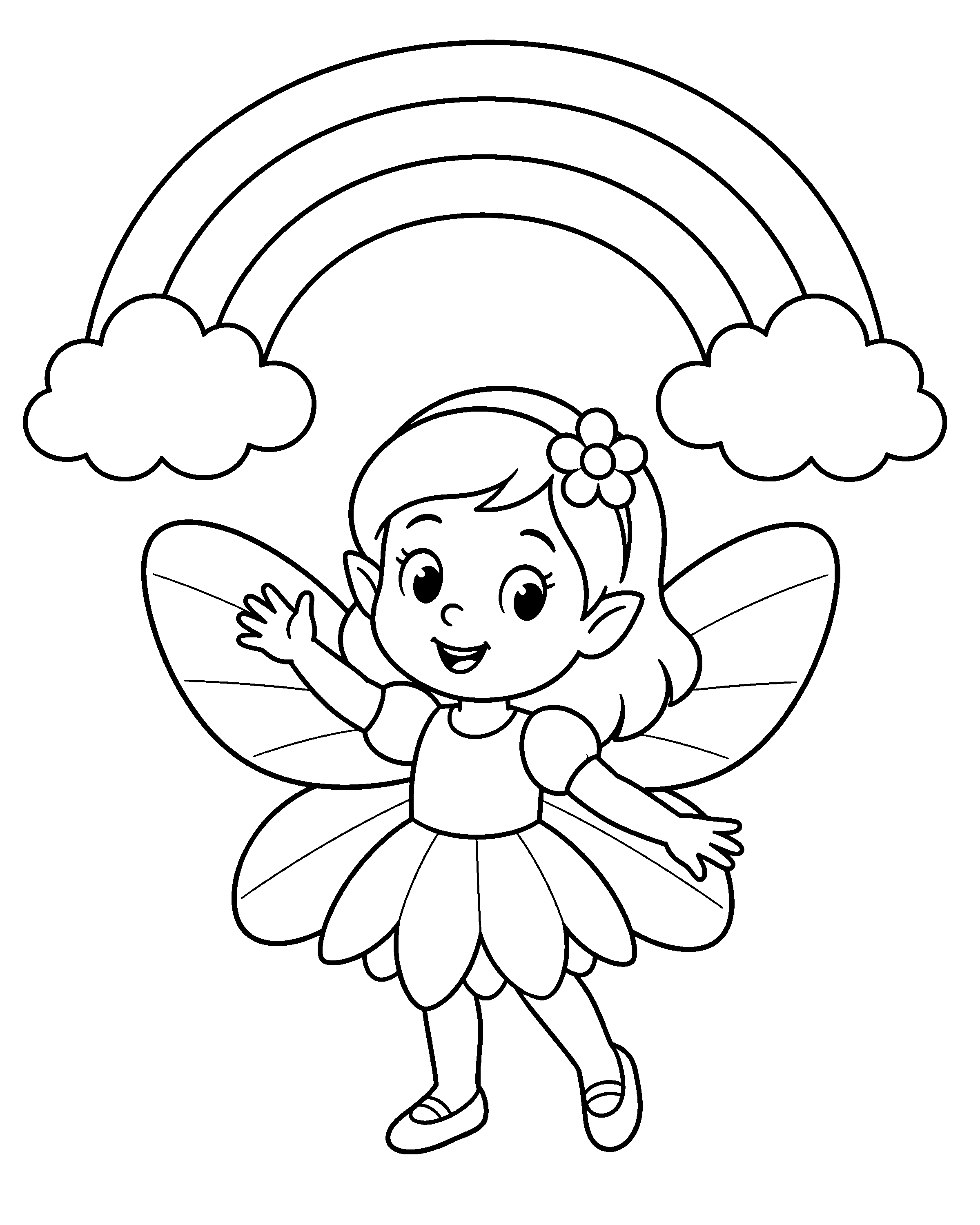 Rainbow Fairy colouring outline