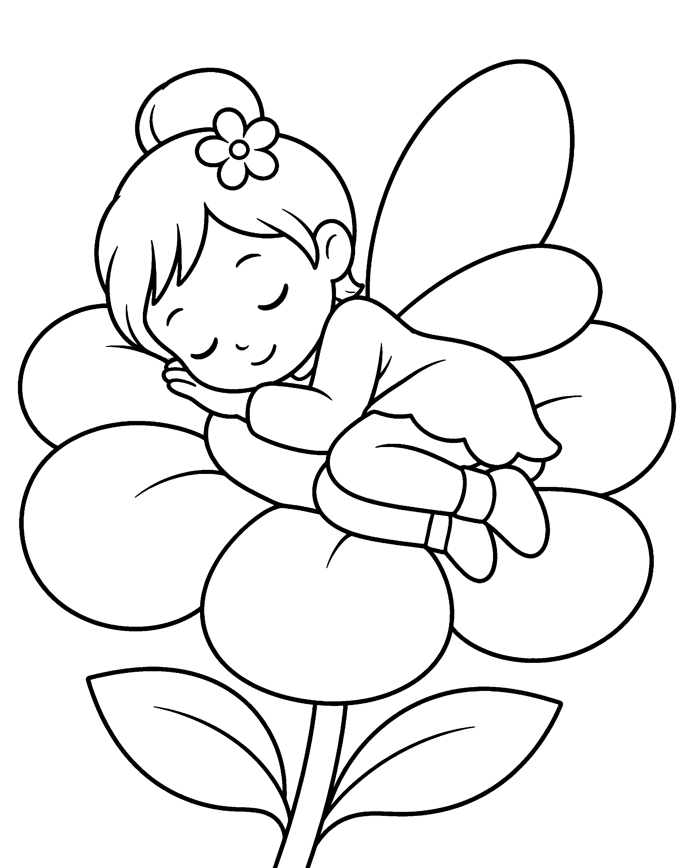 Sleeping Fairy colouring outline
