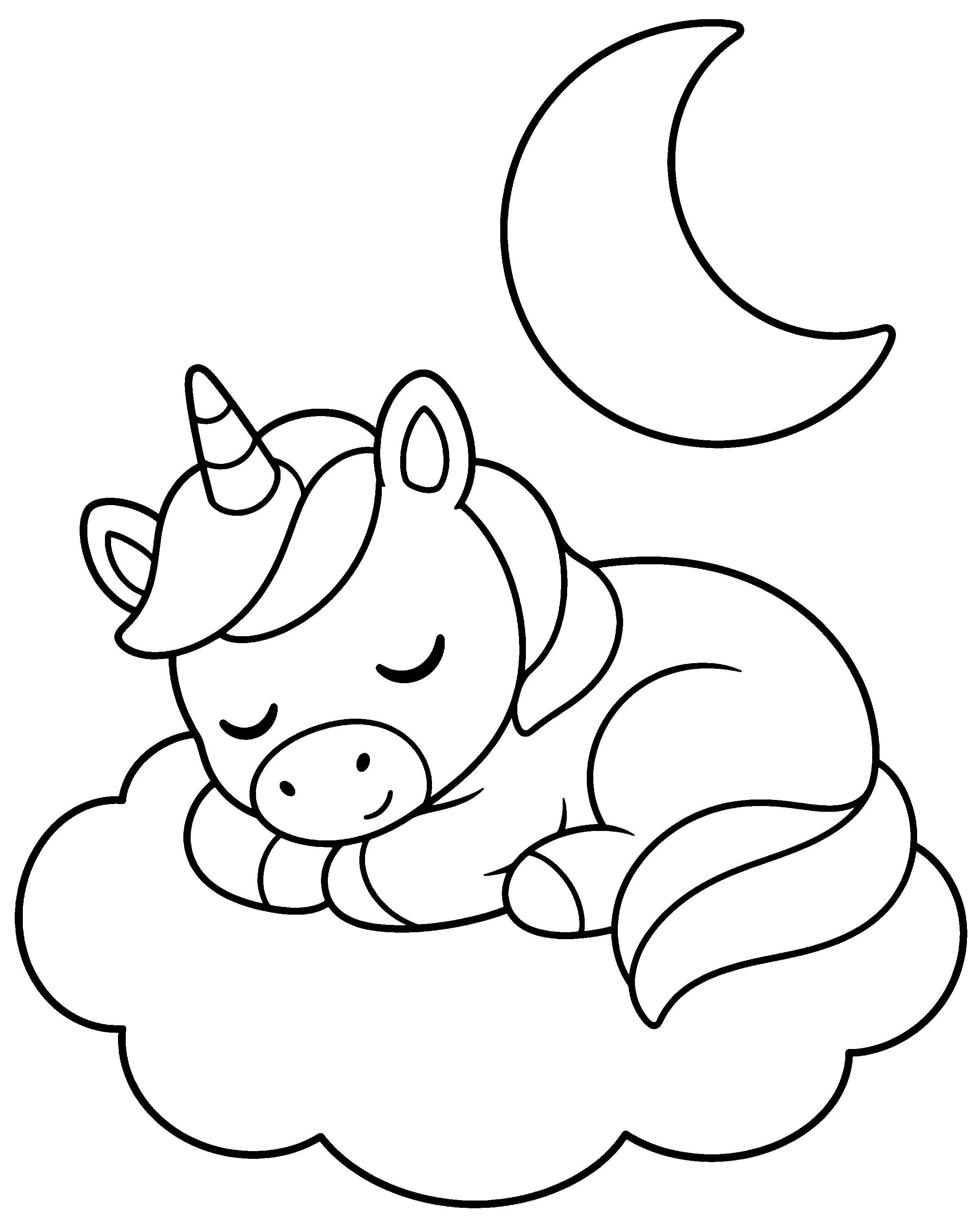 Sleepy Unicorn colouring outline