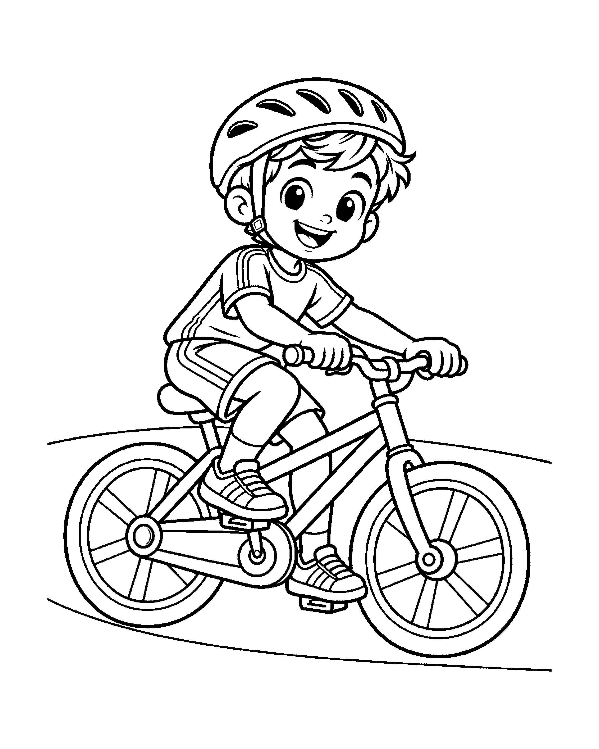 Cycling Boy colouring outline