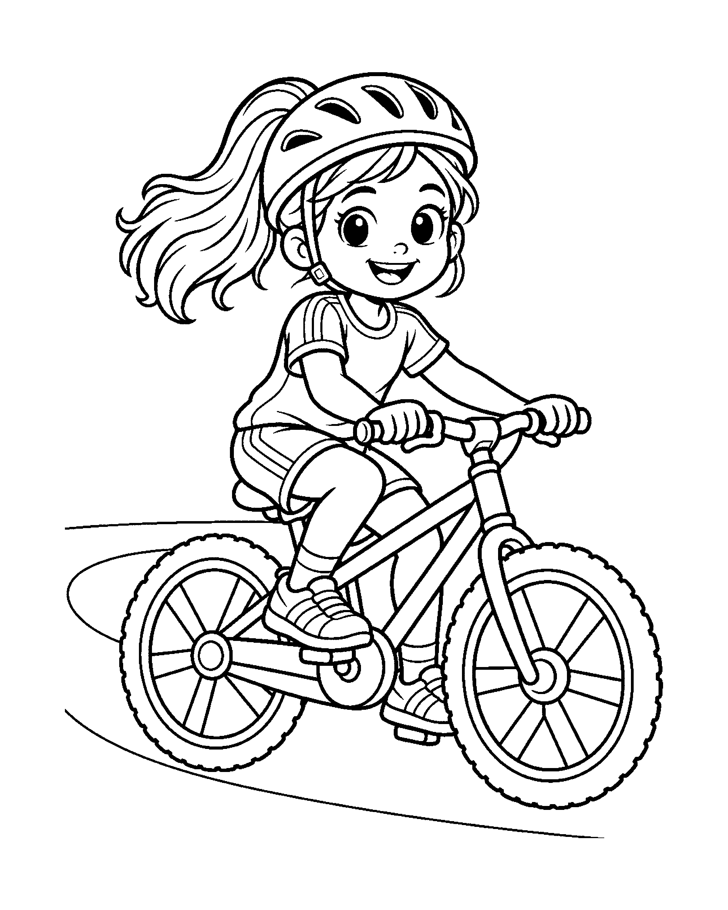 Cycling Girl colouring outline