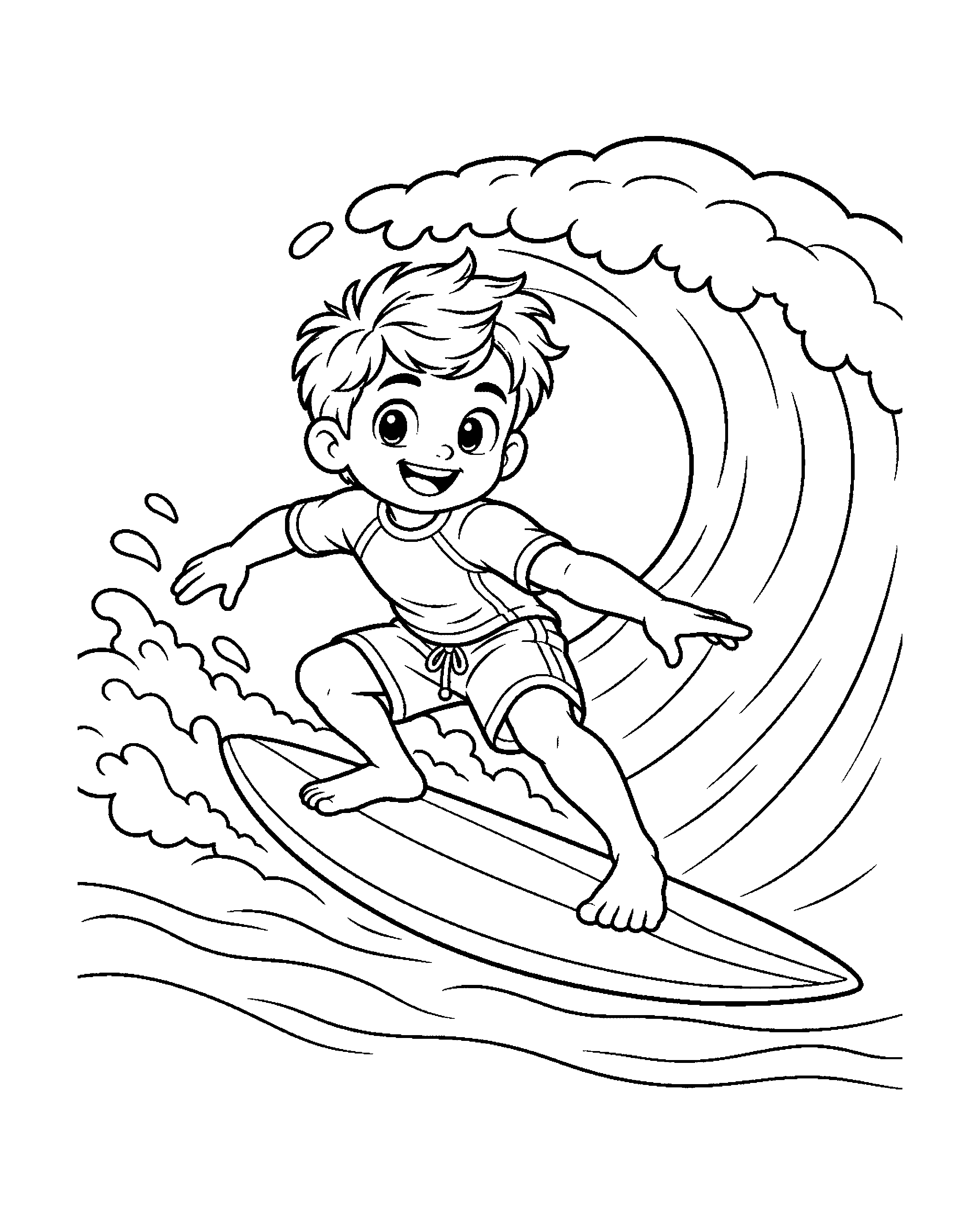 Surfing Boy colouring outline