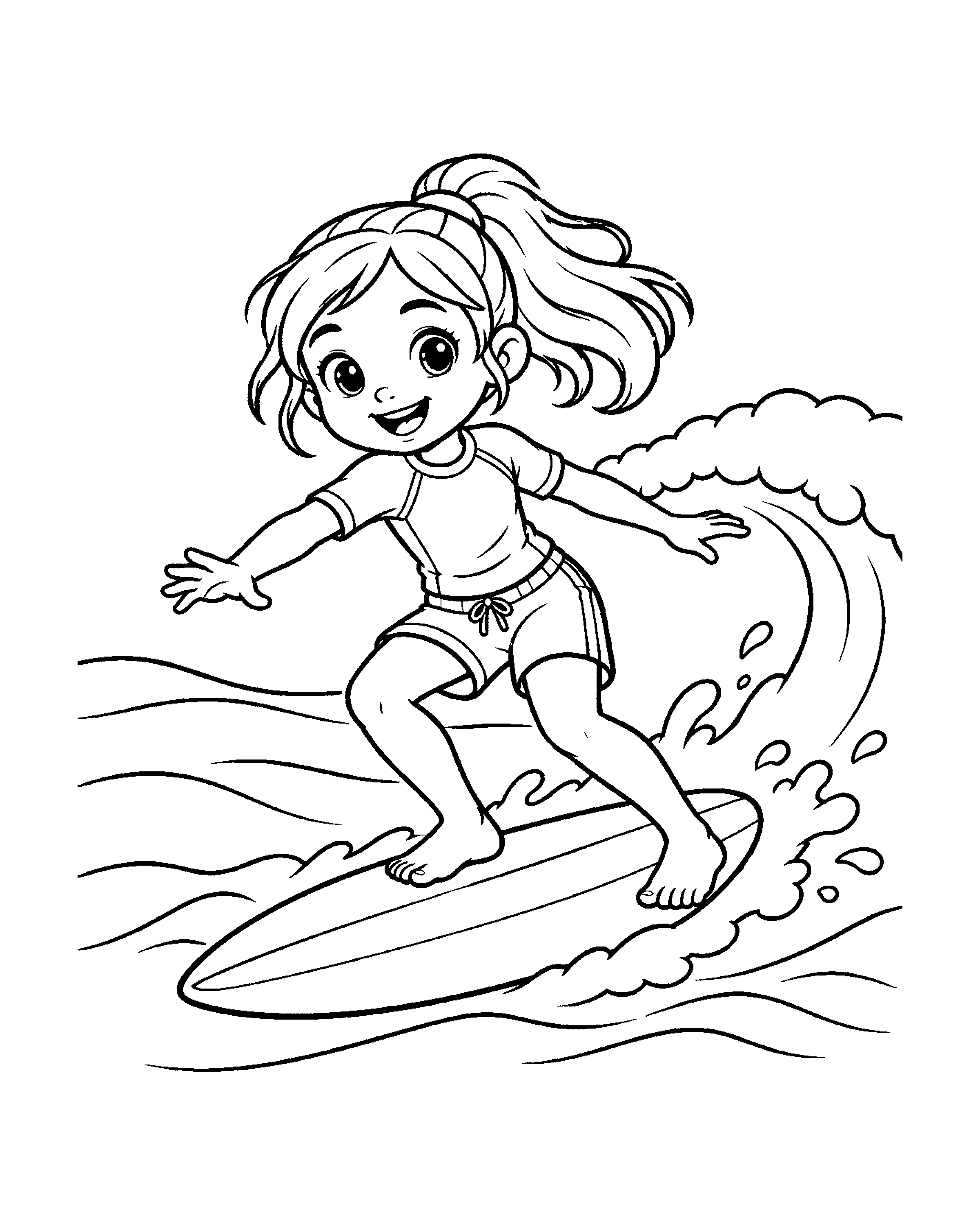 Surfing Girl colouring outline