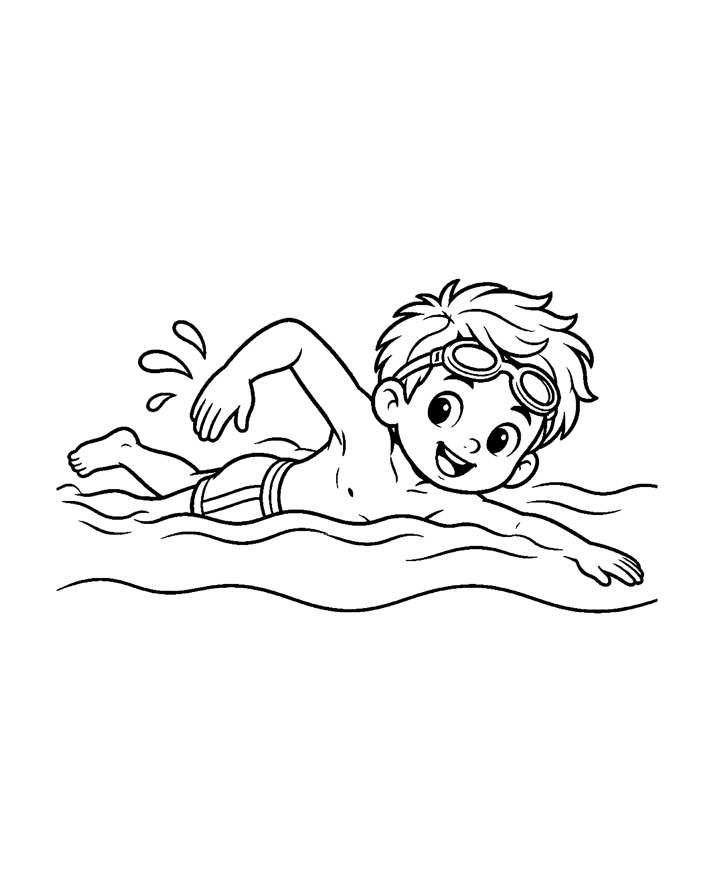 Swimming Boy colouring outline