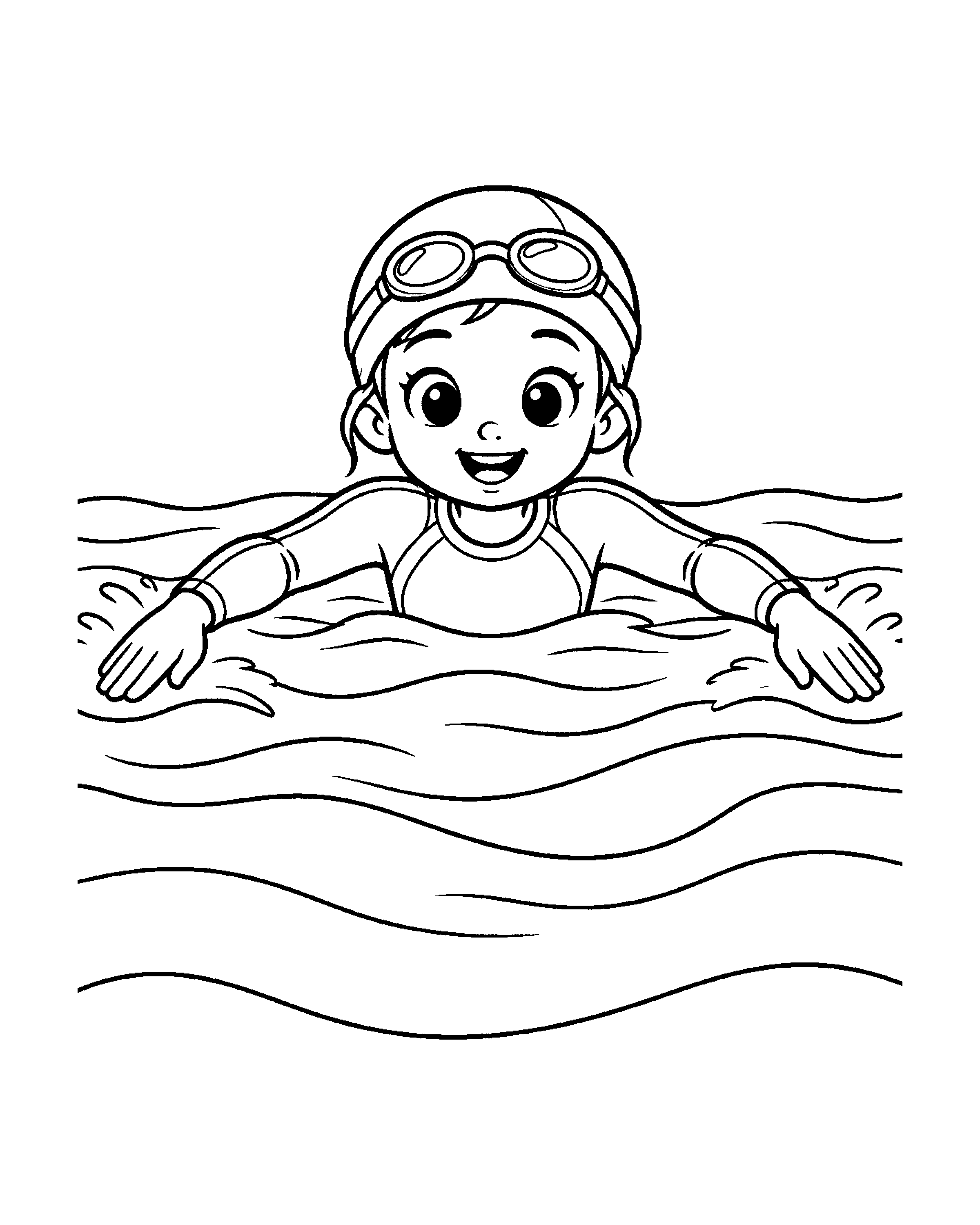 Swimming Girl colouring outline