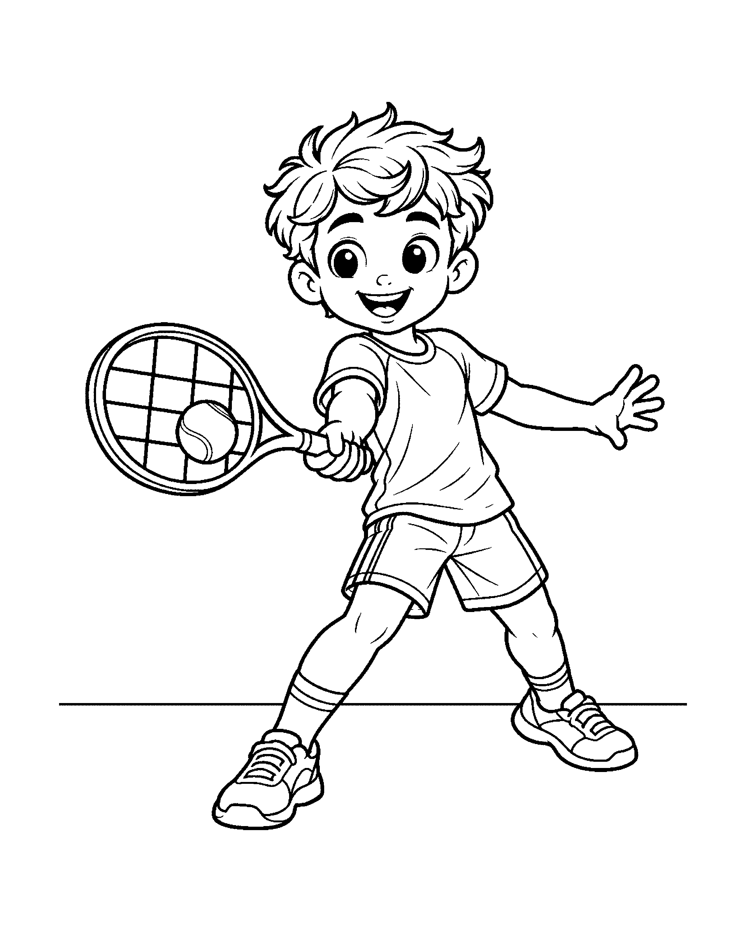 Tennis Boy colouring outline