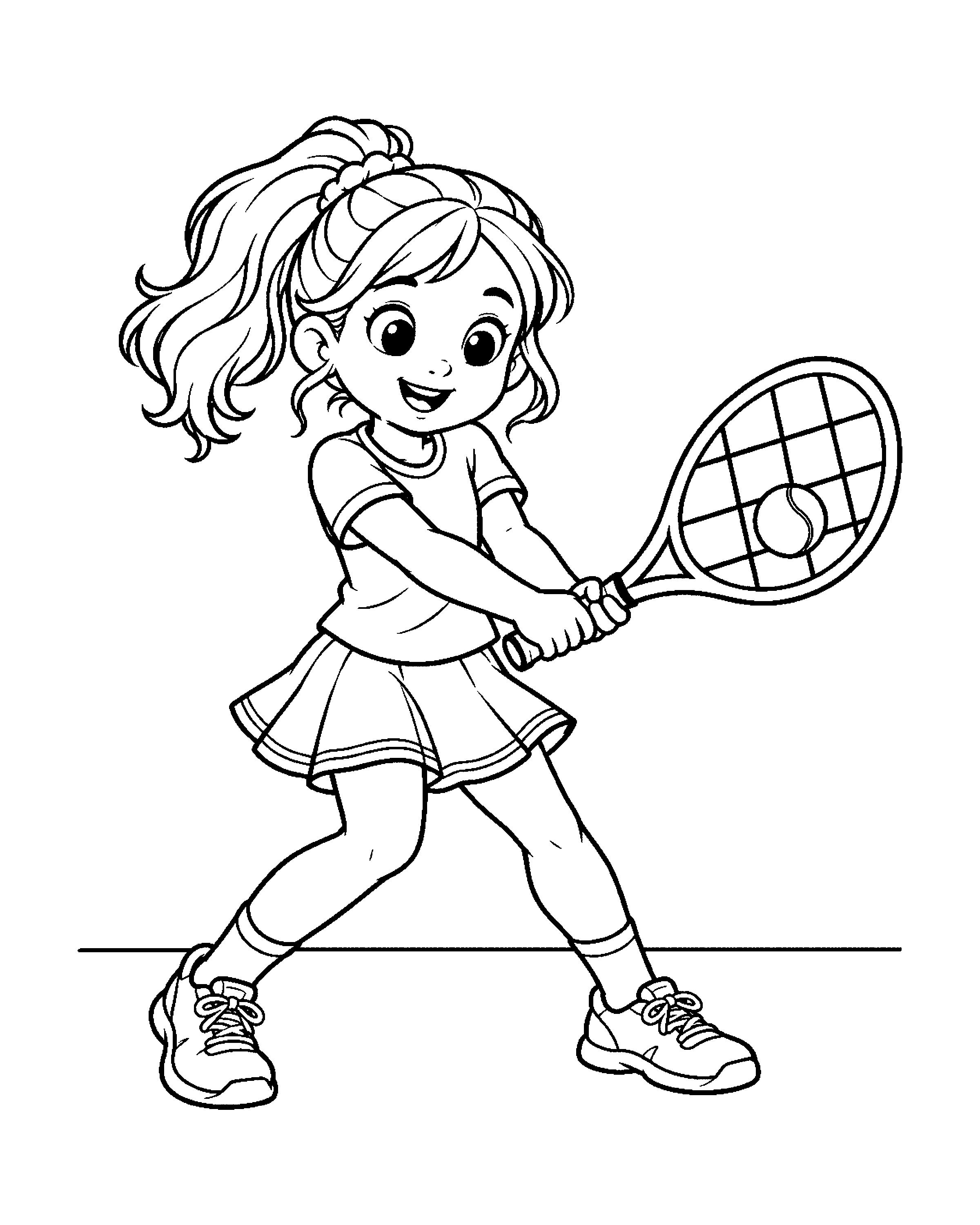Tennis Girl colouring outline