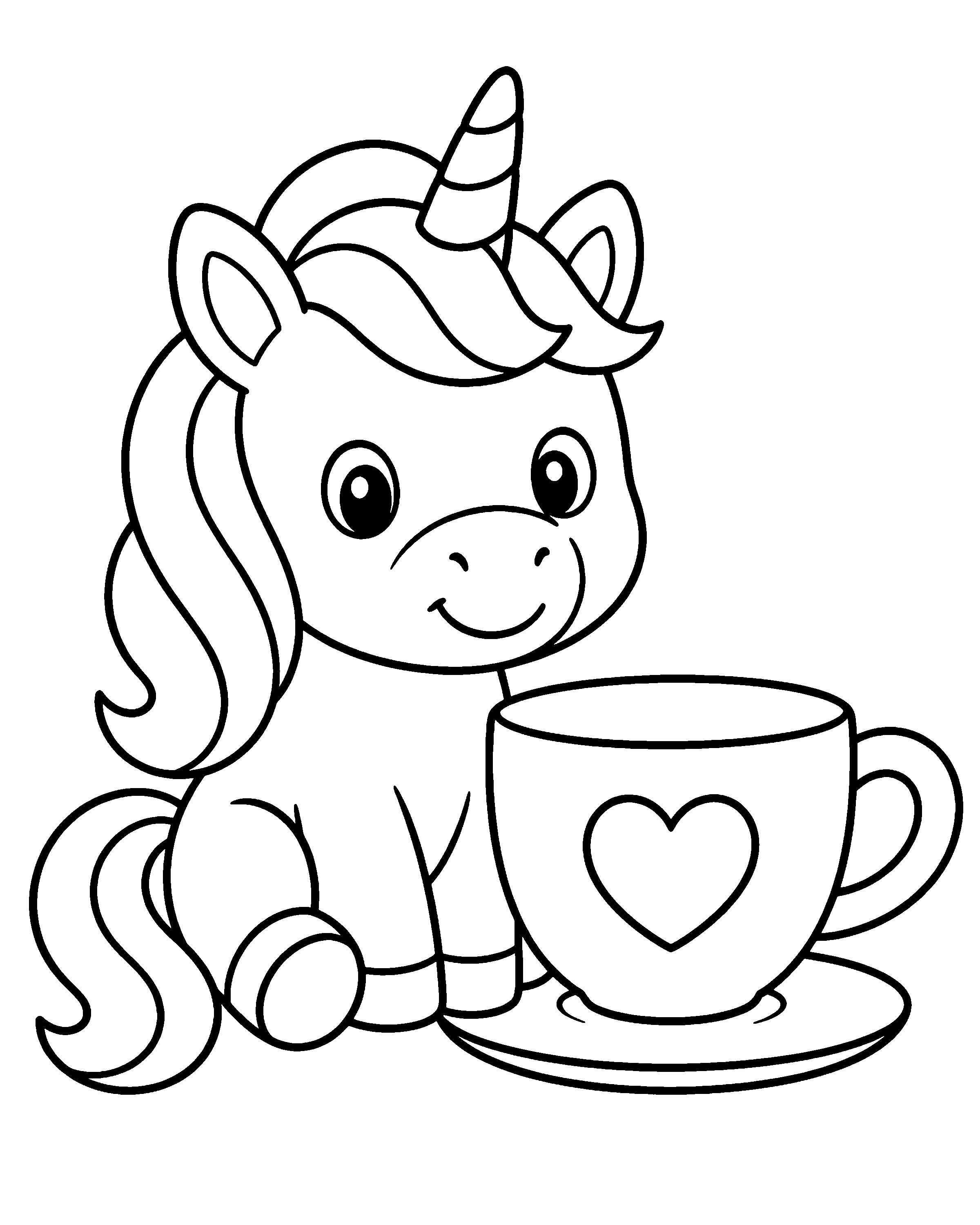 Tea Party Unicorn colouring outline